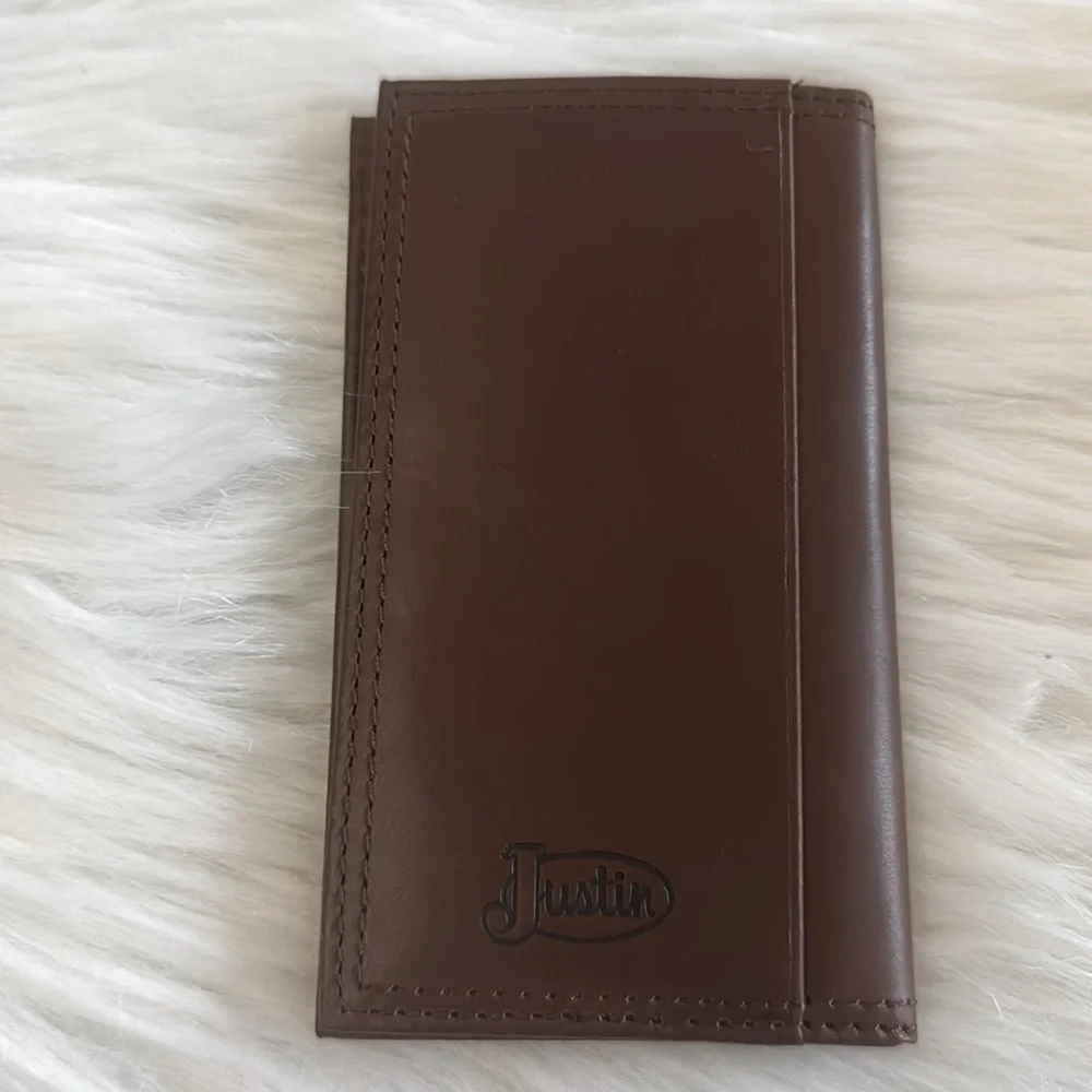 Justin Genuine Leather Junior Rodeo Wallet Brown With Boot Stitch Detail RFID